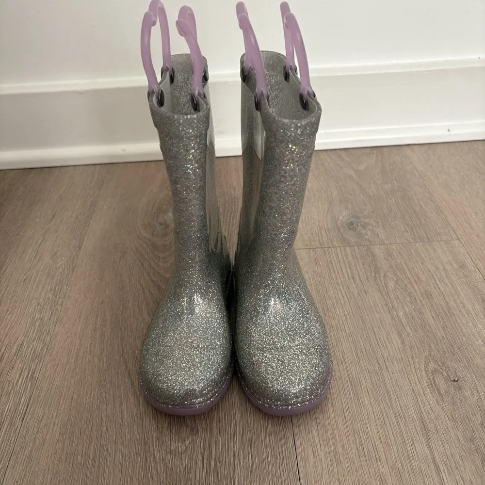 Western Chief Toddler Girls Light Up Rain Boots Size 6 Silver Glitter Waterproof